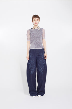 Nerine embroidered denim slacks (Indigo)