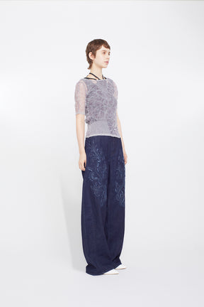 Nerine embroidered denim slacks (Indigo)