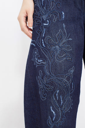 Nerine embroidered denim slacks (Indigo)