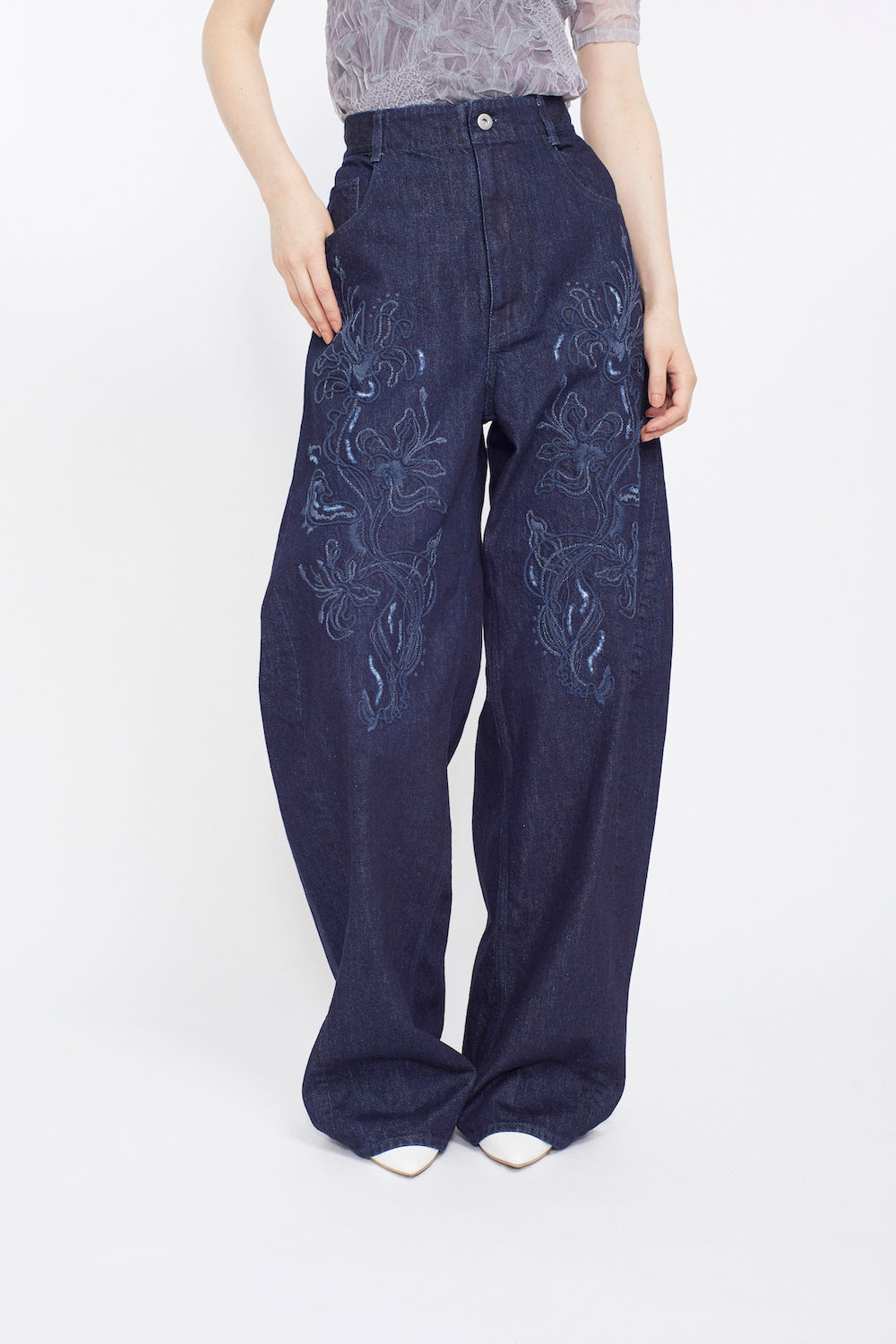 Nerine embroidered denim slacks (Indigo)
