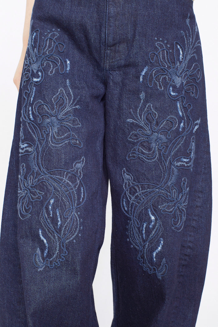 Nerine embroidered denim slacks (Indigo)