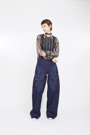 Nerine embroidered denim slacks (Indigo)