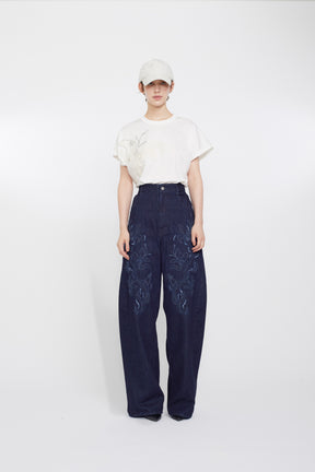 Nerine embroidered denim slacks (Indigo)