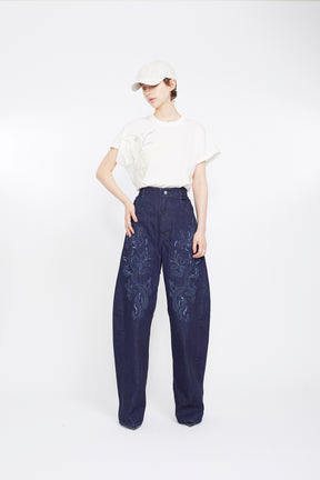 Nerine embroidered denim slacks (Indigo)