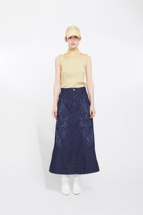Nerine embroidered denim skirt (Indigo)
