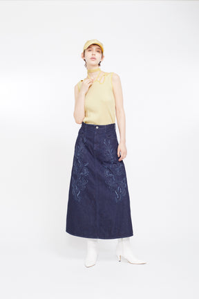 Nerine embroidered denim skirt (Indigo)