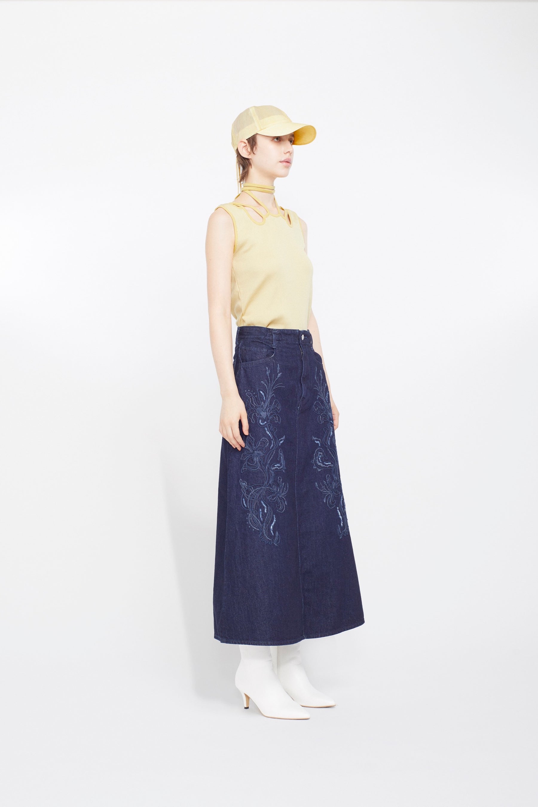 Nerine embroidered denim skirt (Indigo)