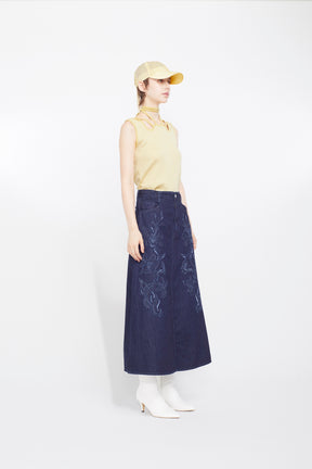 Nerine embroidered denim skirt (Indigo)