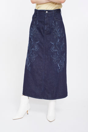Nerine embroidered denim skirt (Indigo)