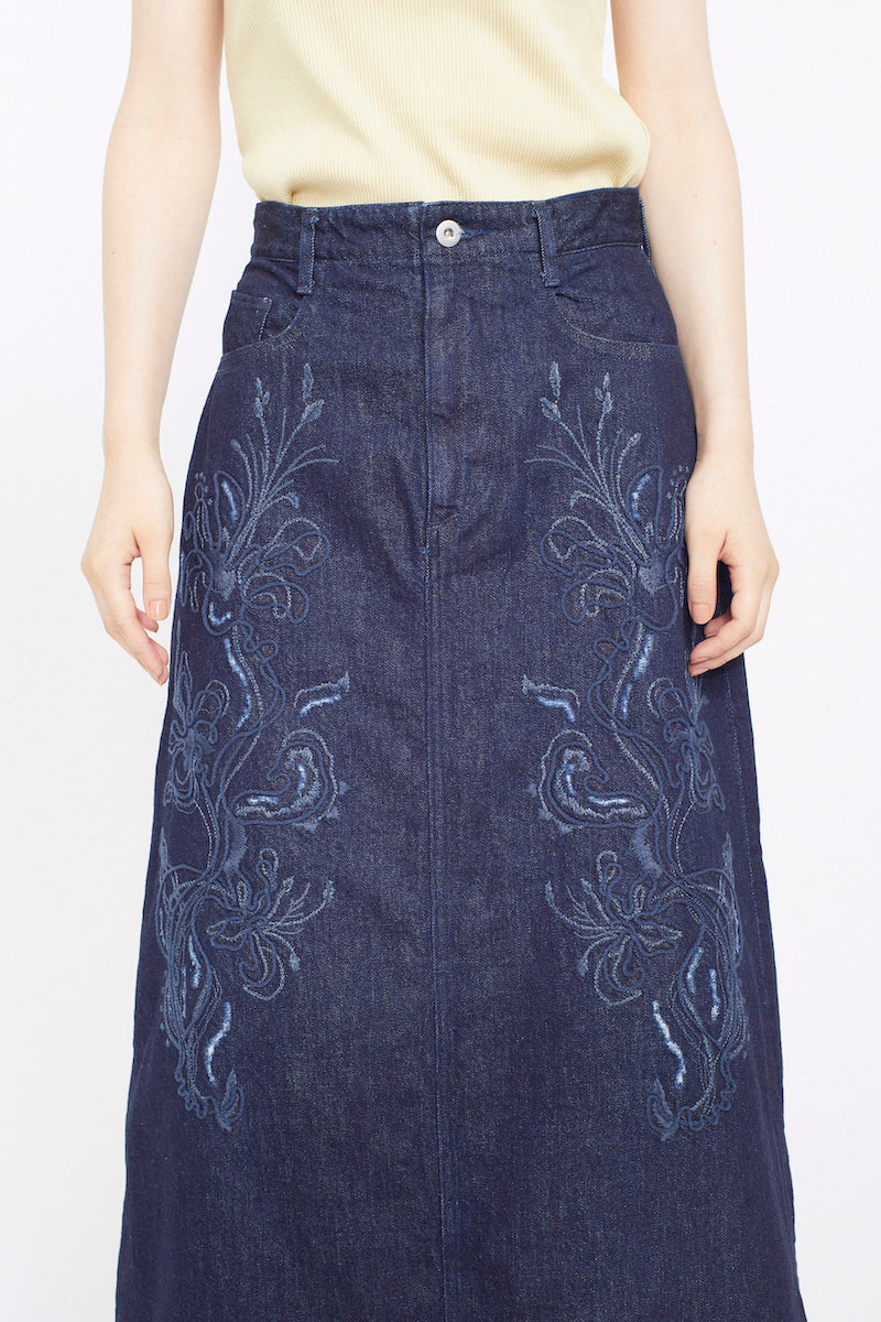 Nerine embroidered denim skirt (Indigo)