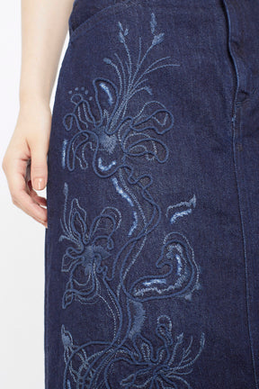 Nerine embroidered denim skirt (Indigo)