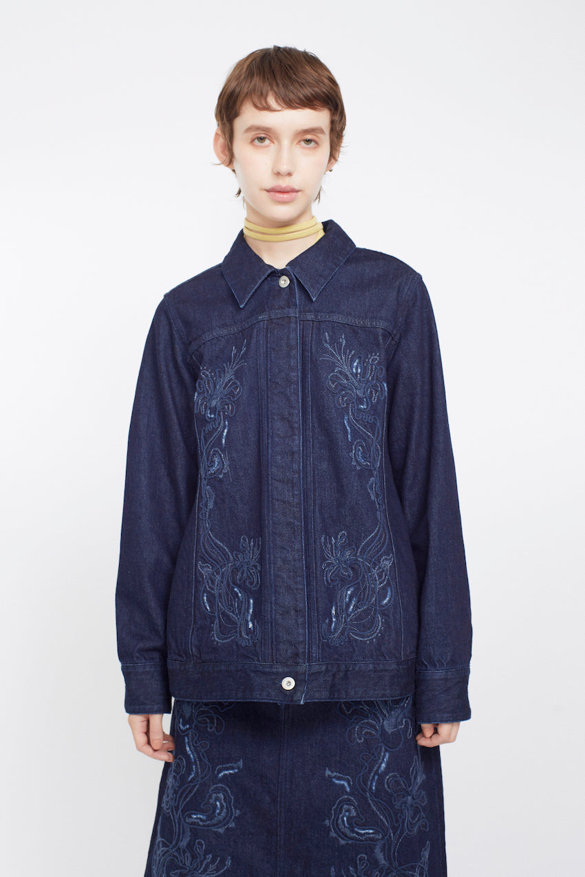 Nerine embroidered denim jacket (Indigo)