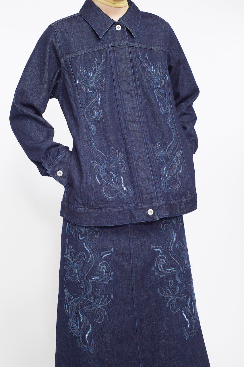 Nerine embroidered denim jacket (Indigo)