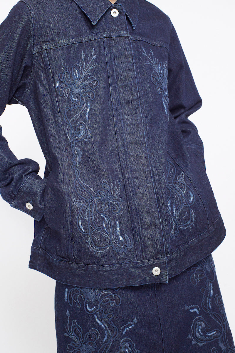 Nerine embroidered denim jacket (Indigo)