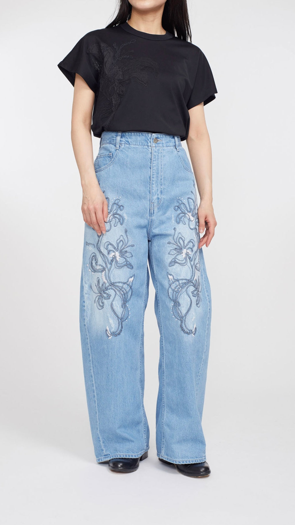 MURRAL Nerine embroidered denim slacks (Indigo)