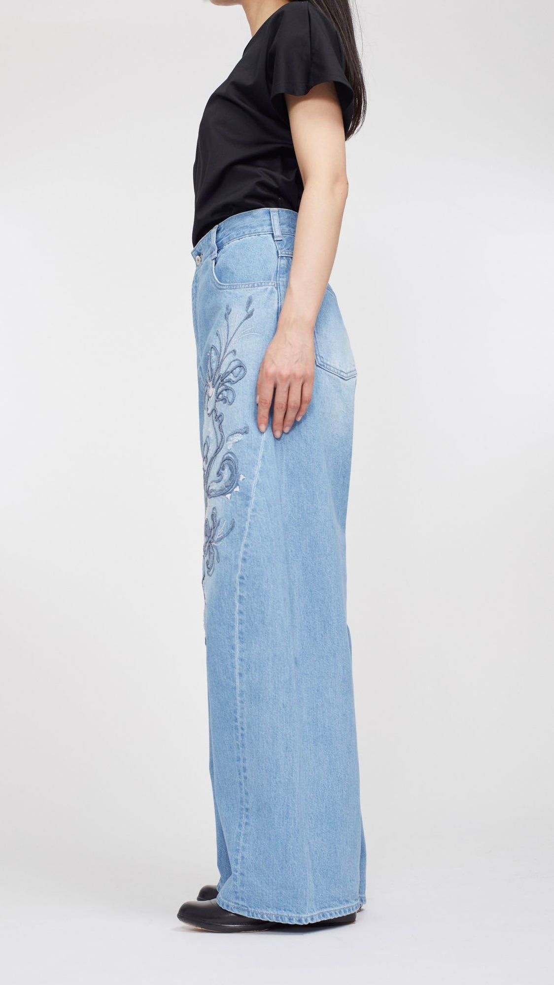 MURRAL Nerine embroidered denim slacks (Indigo)