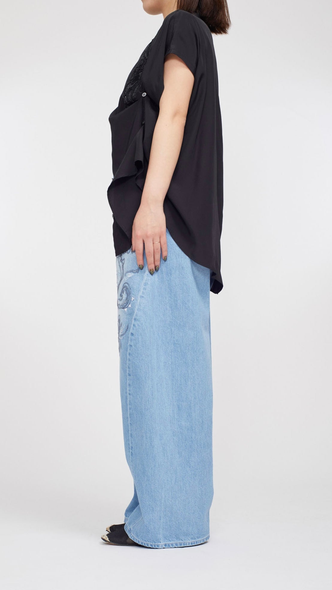 MURRAL Nerine embroidered denim slacks (Indigo)