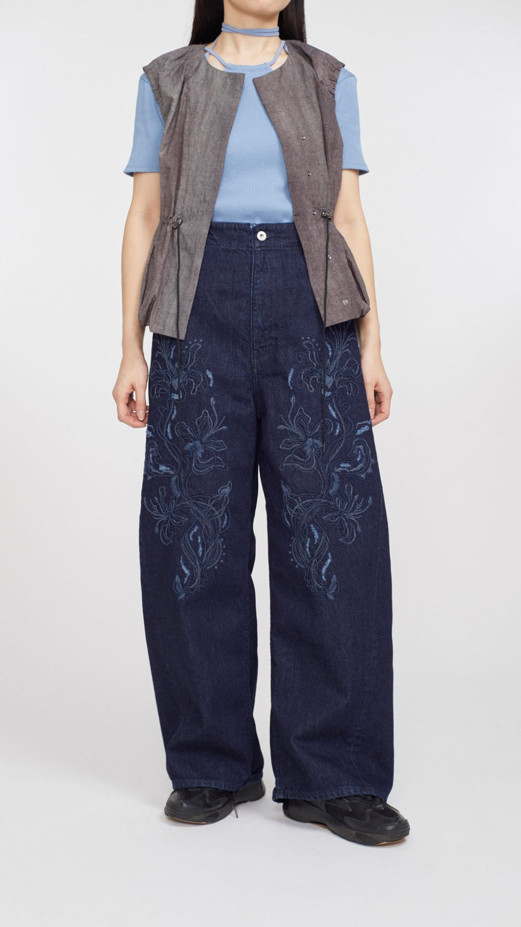 MURRAL Nerine embroidered denim slacks (Indigo)