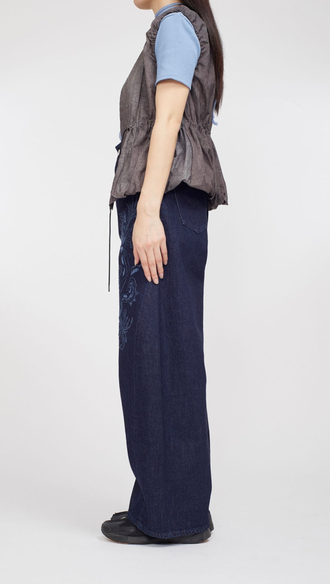MURRAL Nerine embroidered denim slacks (Indigo)