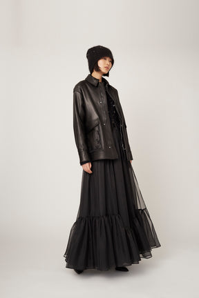 Spacious sheer wrap skirt (Black)