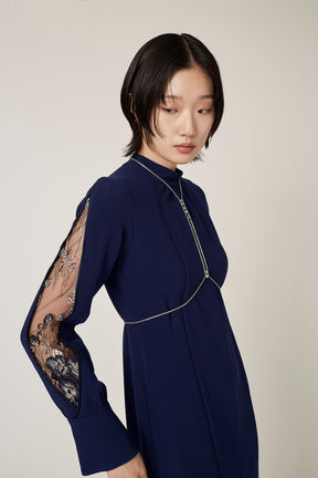 Petal sleeve lace dress (Navy)