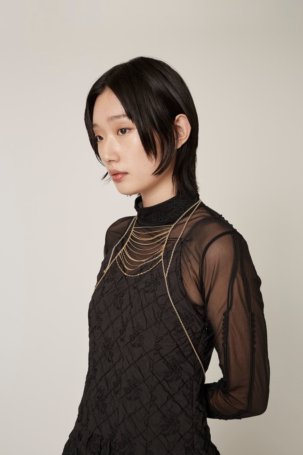 Scenery embroidery sheer top (Black)