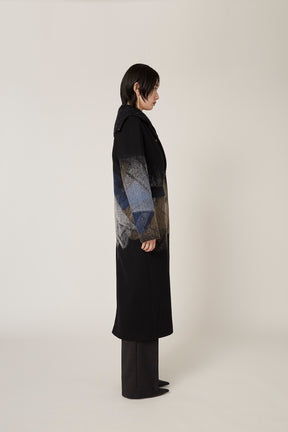 "Emerge" needle punch wool coat (Black)