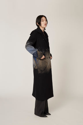 "Emerge" needle punch wool coat (Black)