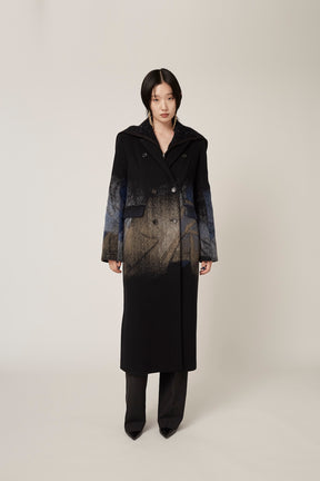 "Emerge" needle punch wool coat (Black)