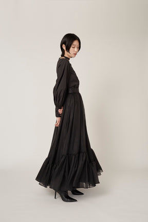 Spacious sheer wrap skirt (Black)