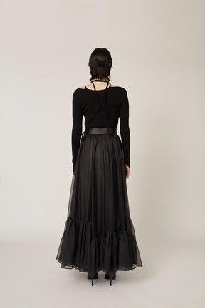 Spacious sheer wrap skirt (Black)