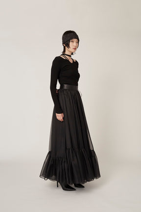 Spacious sheer wrap skirt (Black)