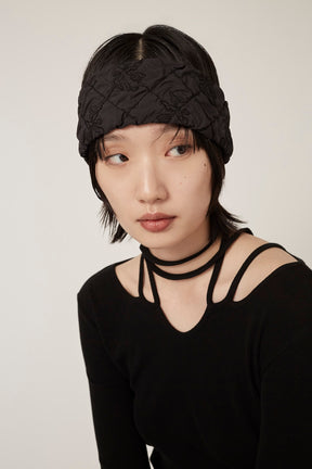 Dahlia shrinking embroidery headband (Black)