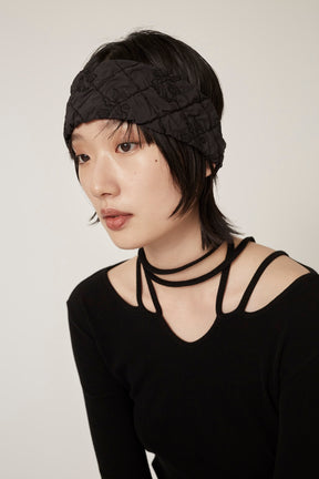 Dahlia shrinking embroidery headband (Black)