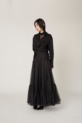 Spacious sheer wrap skirt (Black)