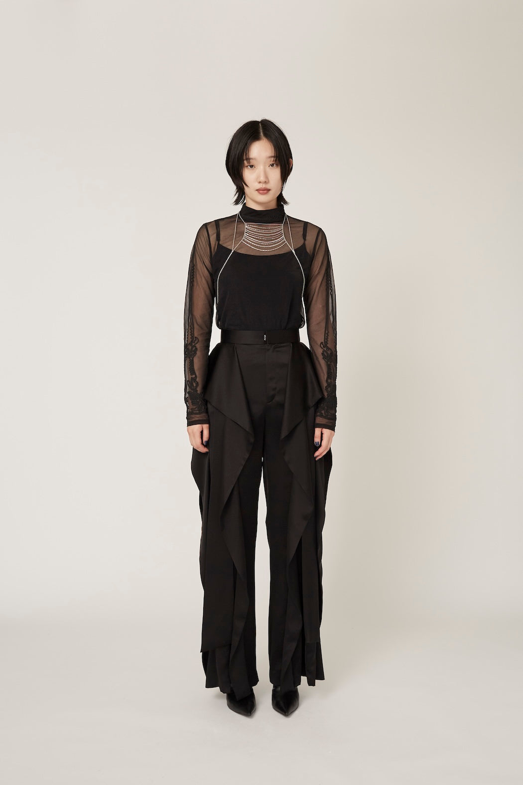 Scenery embroidery sheer top (Black)