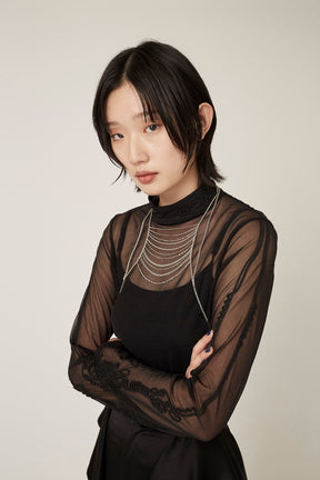 Scenery embroidery sheer top (Black)