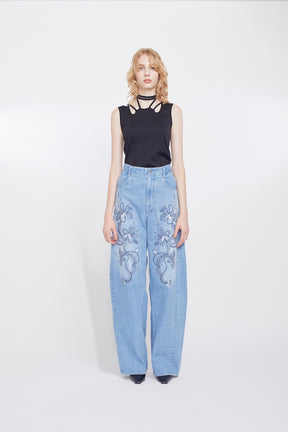 Nerine embroidered denim slacks (Blue)