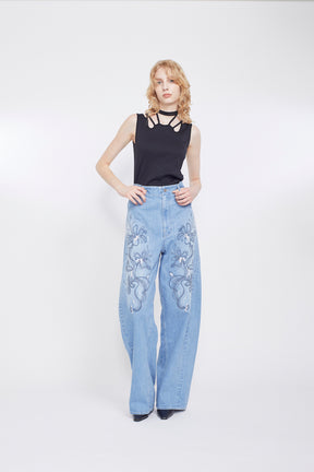 Nerine embroidered denim slacks (Blue)