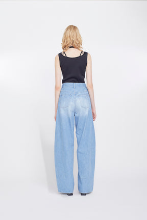 Nerine embroidered denim slacks (Blue)