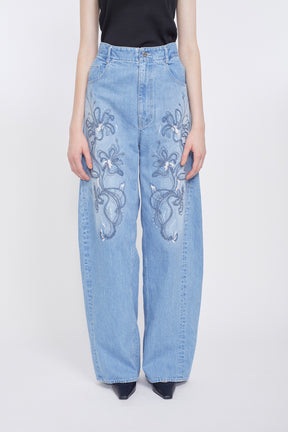 Nerine embroidered denim slacks (Blue)