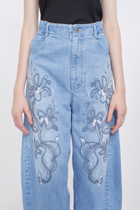 Nerine embroidered denim slacks (Blue)