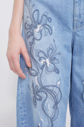 Nerine embroidered denim slacks (Blue)