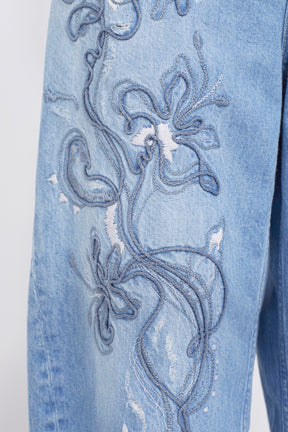 Nerine embroidered denim slacks (Blue)
