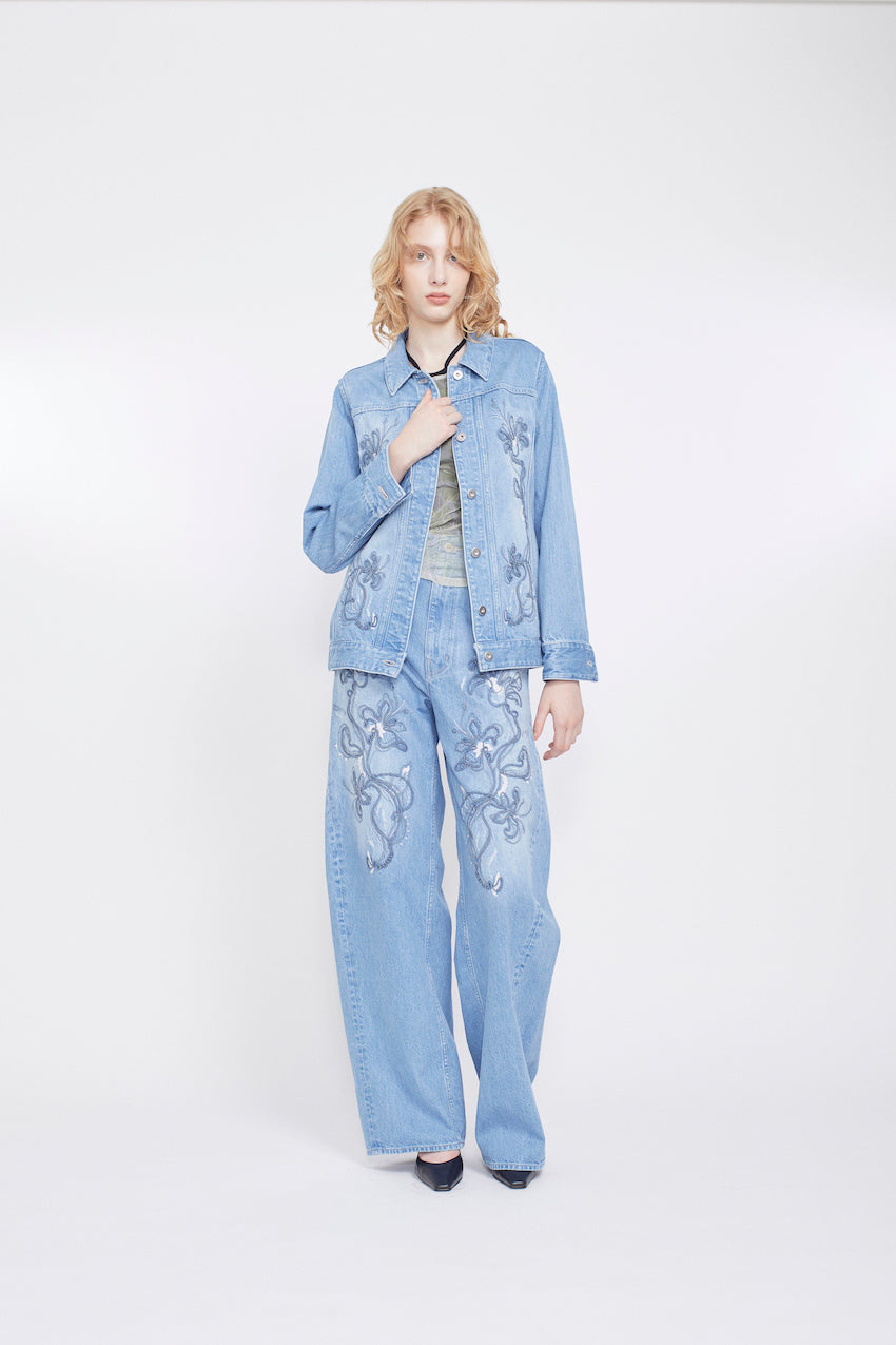 Nerine embroidered denim jacket (Blue)