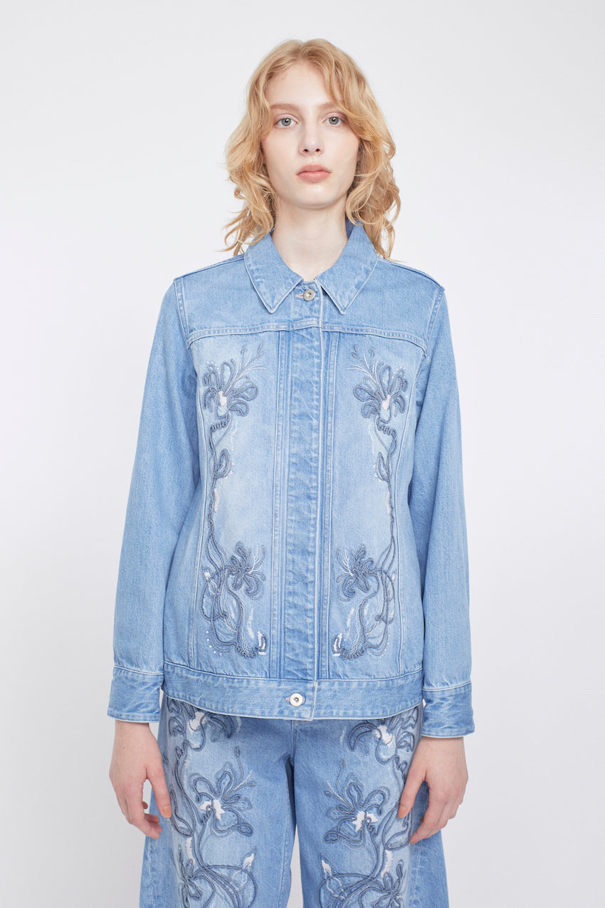 Nerine embroidered denim jacket (Blue)