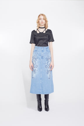 Nerine embroidered denim skirt (Blue)