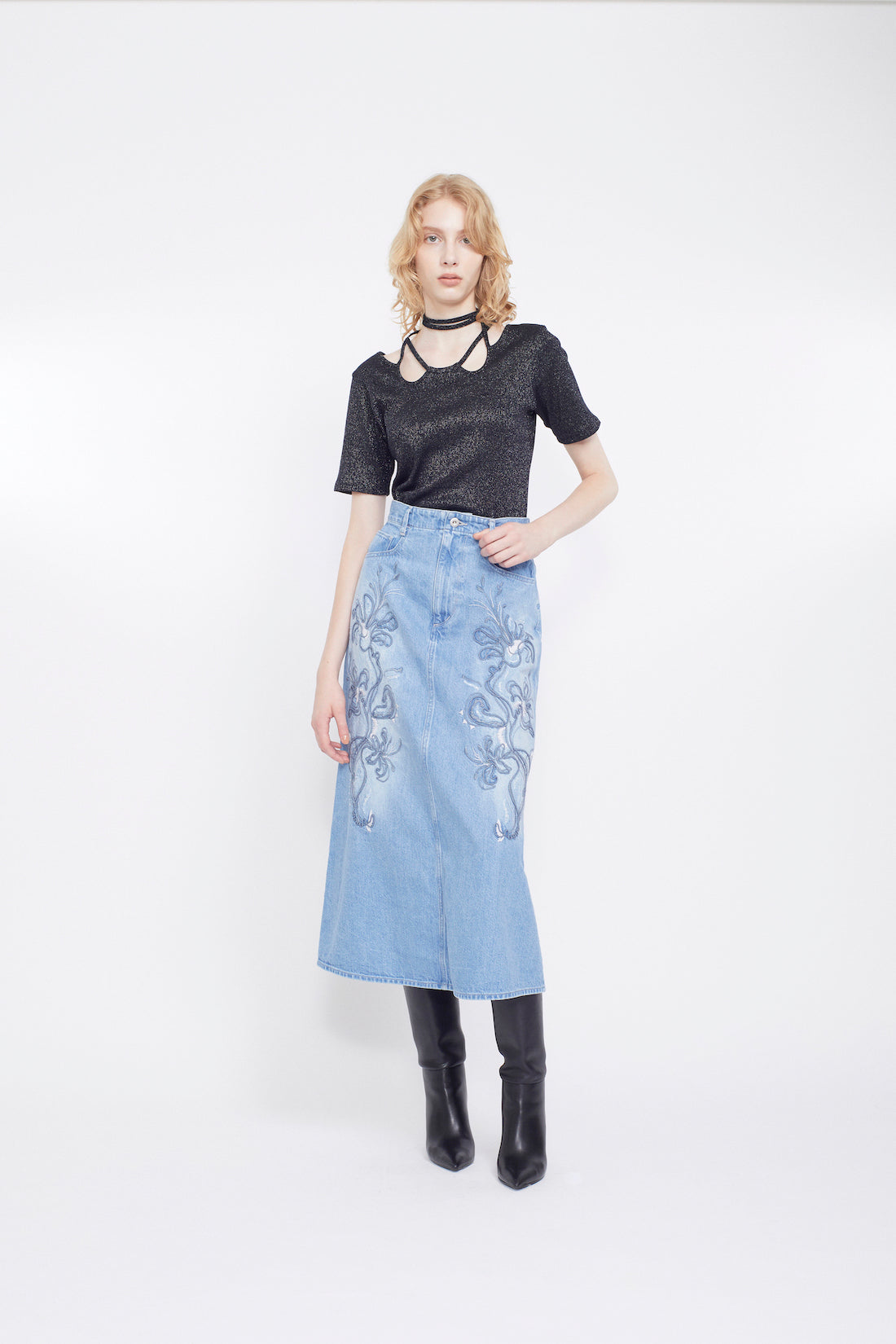 Nerine embroidered denim skirt (Blue)