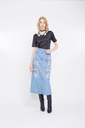 Nerine embroidered denim skirt (Blue)