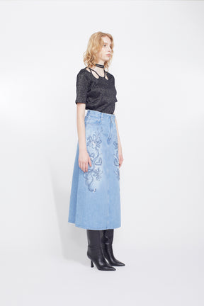 Nerine embroidered denim skirt (Blue)